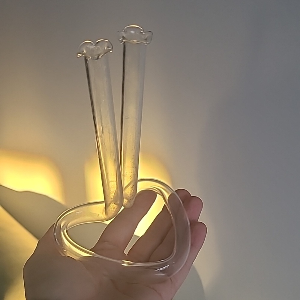 VintageDouble Bud Glass Tube Hand Blown Twisted Art Glass Heart Shape Base